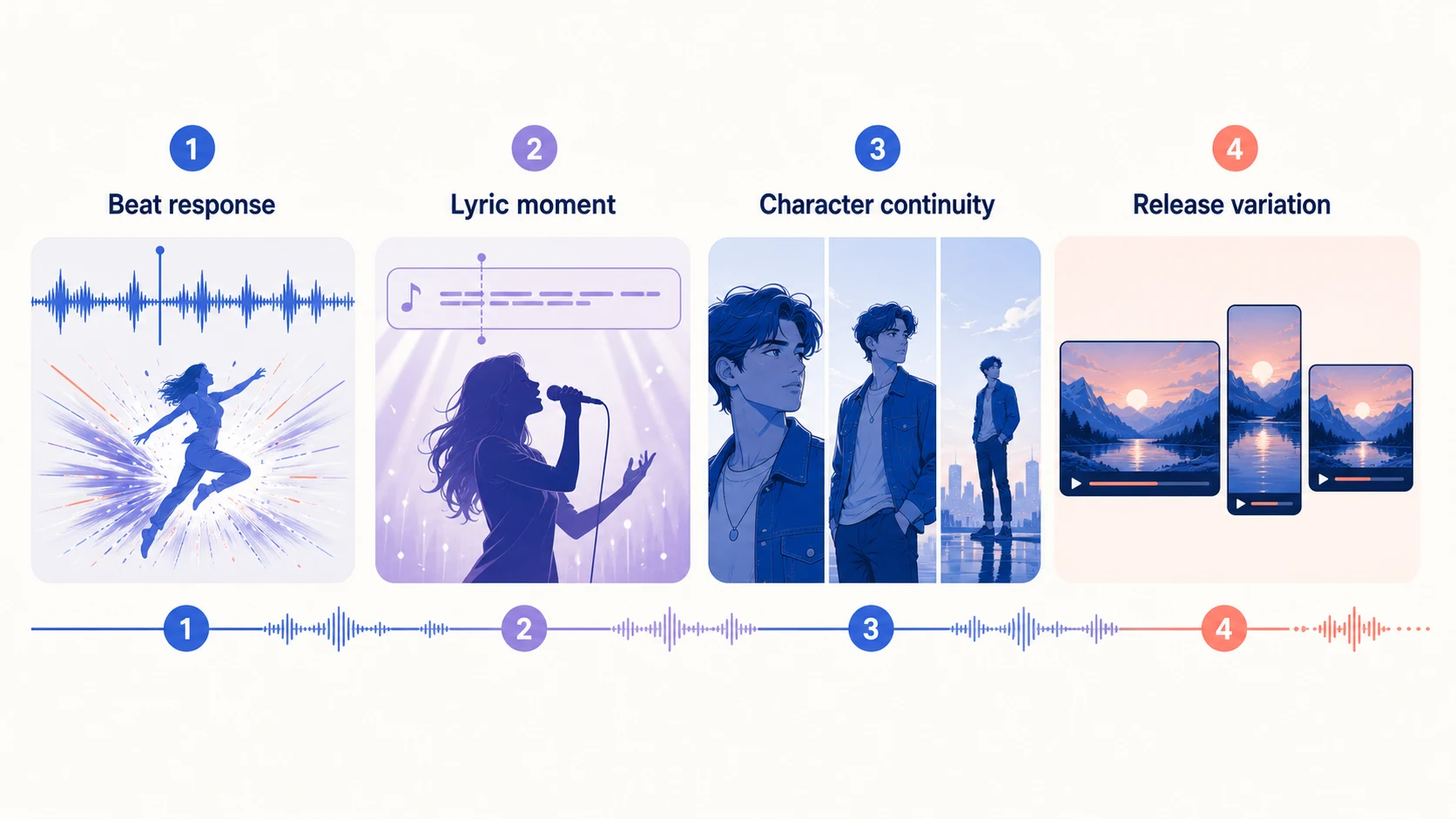 Four-part AI music video generator test workflow